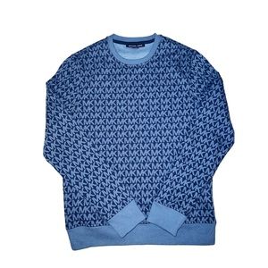 Michael Kors Sweatshirt-Navy Blue-Monogram Print-Signature Logo Size Small